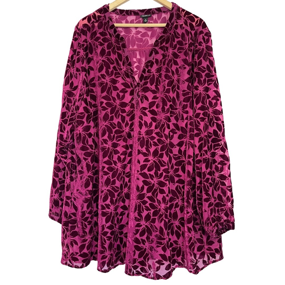 torrid Magenta and Black Floral Velvet Burnout Blouse